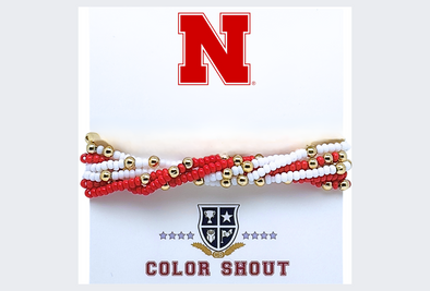 B201 - Nebraska Colors Stack: Set of 6 Beaded Stretch Bracelets