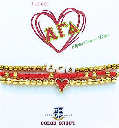 B202 AGD-'I Love' Alpha Gamma Delta Bracelet Stack