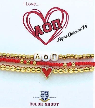 B202 AOP-'I love' Alpha Omicron Pi Bracelet Stack