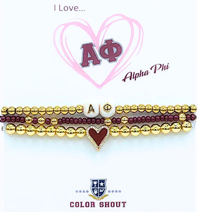 B202 AP-'I Love' Alpha Phi Bracelet Stack