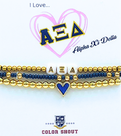 B202 AXD-'I Love' Alpha Xi Delta Bracelet Stack