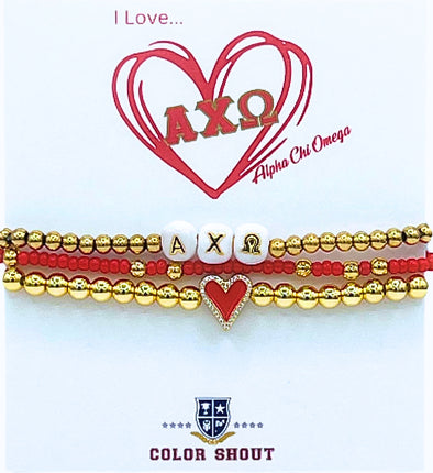 B202 AXO- 'I Love' Alpha Chi Omega Bracelet Stack