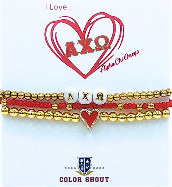 B202 AXO- 'I Love' Alpha Chi Omega Bracelet Stack