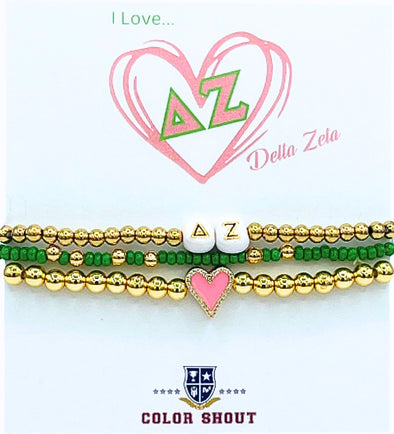 B202 DZ-'I Love' Delta Zeta Bracelet Stack