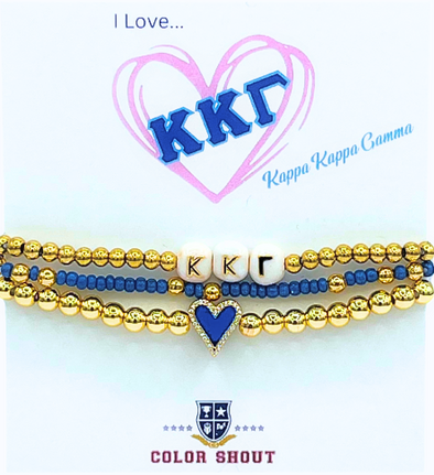 B202 KKG-'I Love' Kappa Kappa Gamma Bracelet Stack
