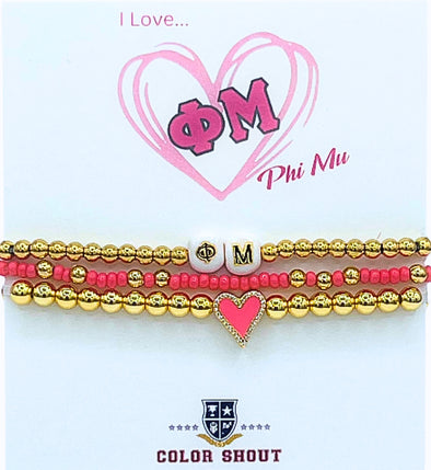 B202 PM-'I Love' Phi Mu Bracelet Stack