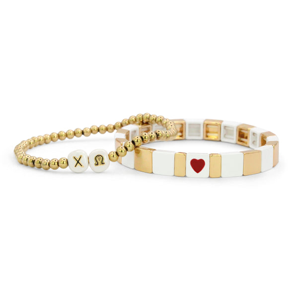 B202 XO-'I Love' Chi Omega Bracelet Stack