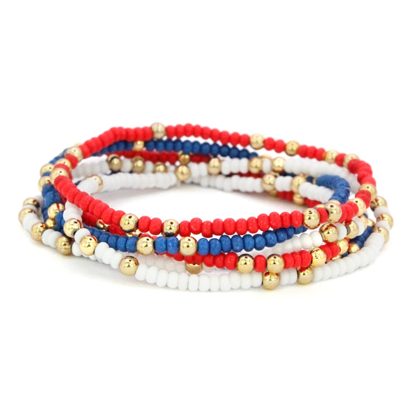 SMU Colors Stack: Set of 6 Beaded Stretch Bracelets