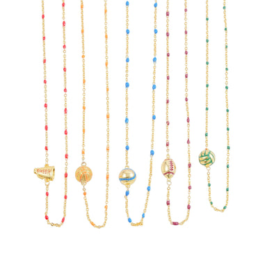 N203- The Game Day Necklace: Sports Balls on Enamel Bead Necklace