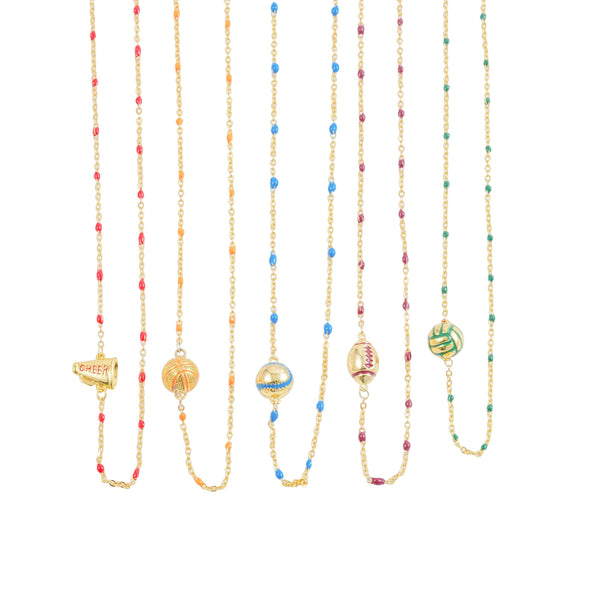 N203- The Game Day Necklace: Sports Balls on Enamel Bead Necklace