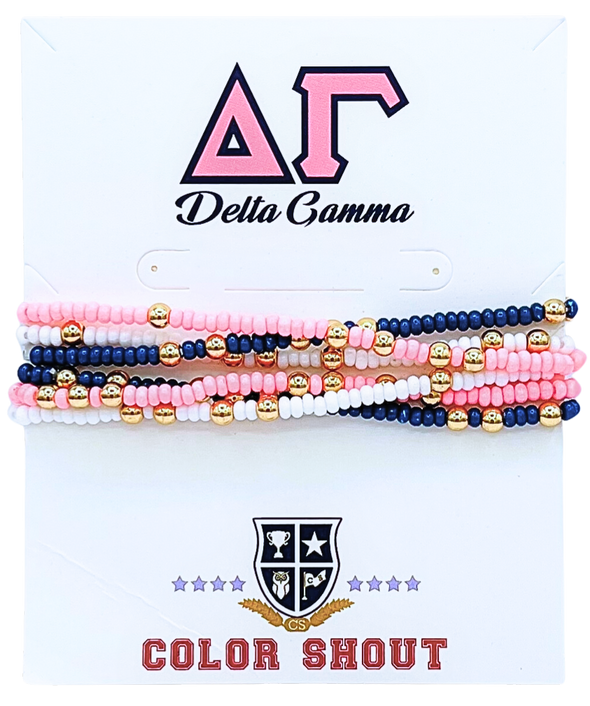 B201-Sorority Colors Stack: Set of 6 Beaded Stretch Bracelets