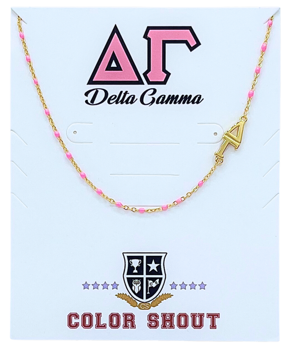 N201-The Sorority Necklace: Side Set Greek letters on Enamel Bead Necklace