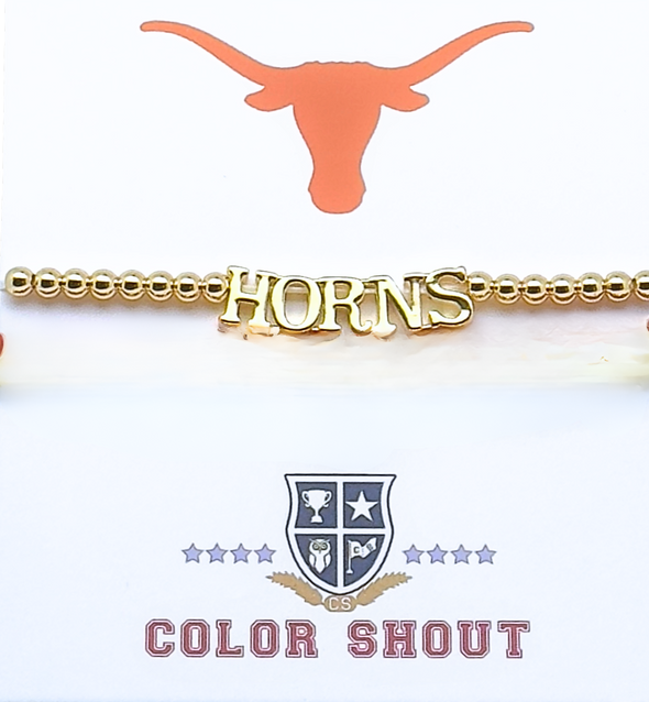 B211 - University of Texas Gold Bead HORNS  stretch bracelet