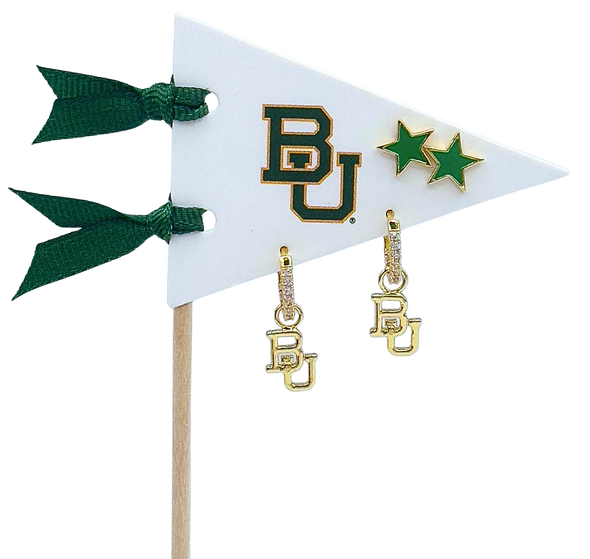E203 - BAY : Baylor University Pennant Pair College Logo Earring Set