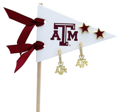 E203 - TAM : Texas A&M University Pennant Pair College Logo Earring Set