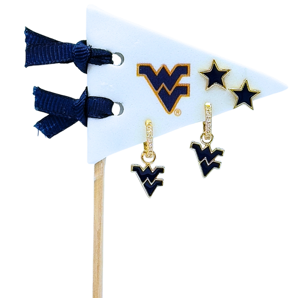 E203-WV : West Virginia University Pennant Pair Logo Earring Set