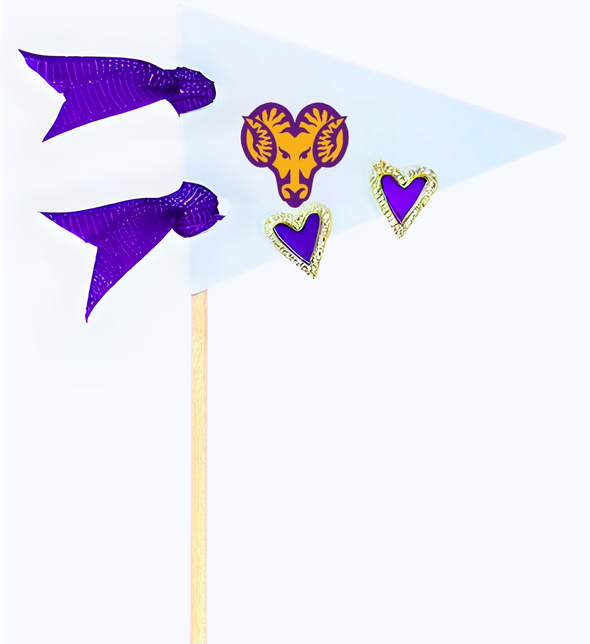 Love my College: Bright Color Heart Studs on Logo Pennant Flag