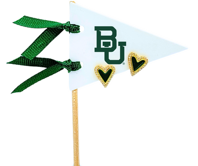 E205 - BAY : Baylor Heart Studs on Logo Pennant Flag