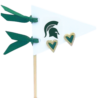 E205 - MSU : Green Heart Studs on Logo Pennant Flag