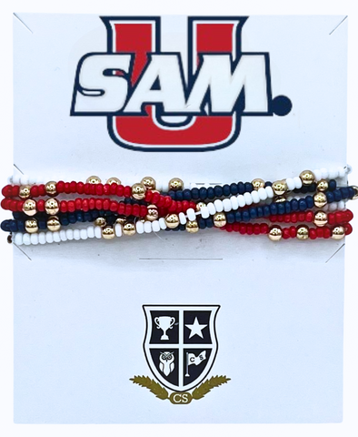 B201 SAM-Samford University Colors Stack: Set of 6 Beaded Stretch Bracelets
