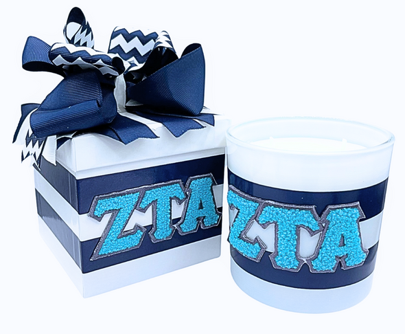 Sorority Greek Letter Candles with Chenille Patch