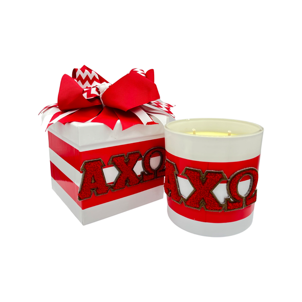 C201- Sorority Greek Letter Candles with Chenille Patch