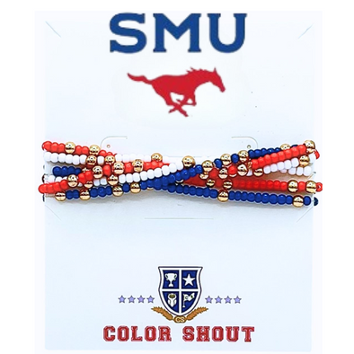SMU Colors Stack: Set of 6 Beaded Stretch Bracelets