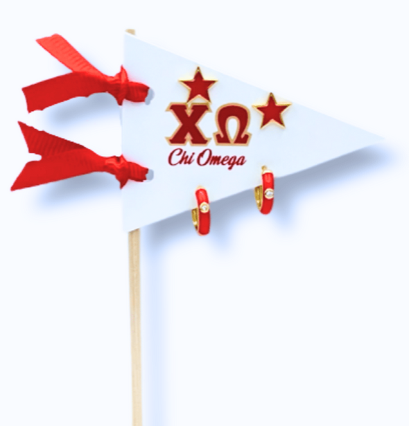 E203- Sorority Pennant Pair Star Stud and Huggie Hoop Earring Set