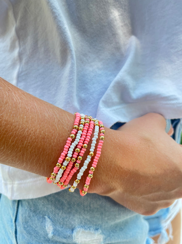 Gamma Phi Beta Colors Stack: Set of 6 Beaded Stretch Bracelets