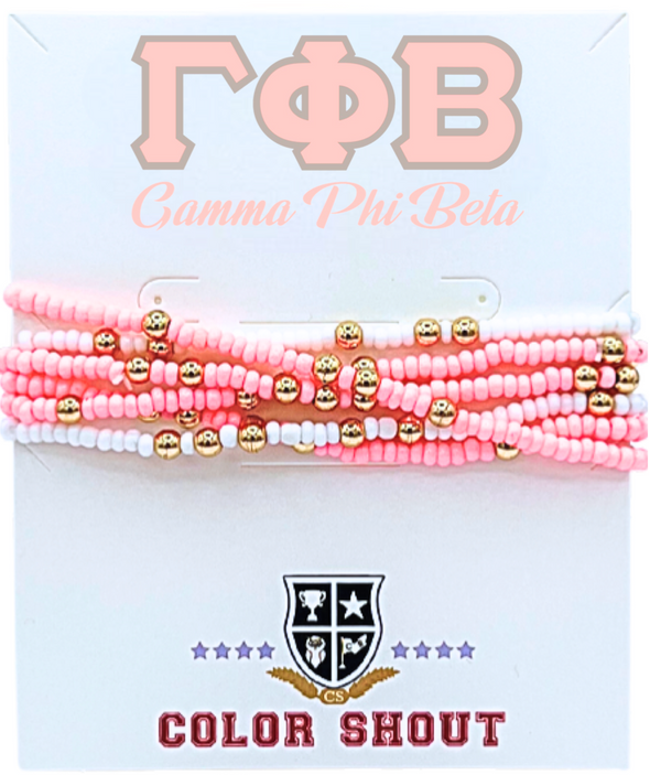 B201-Sorority Colors Stack: Set of 6 Beaded Stretch Bracelets