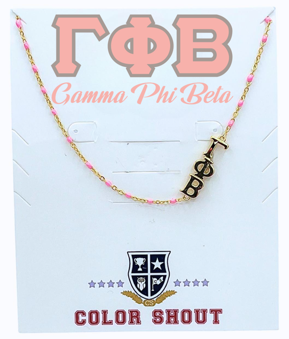 N201-The Sorority Necklace: Side Set Greek letters on Enamel Bead Necklace