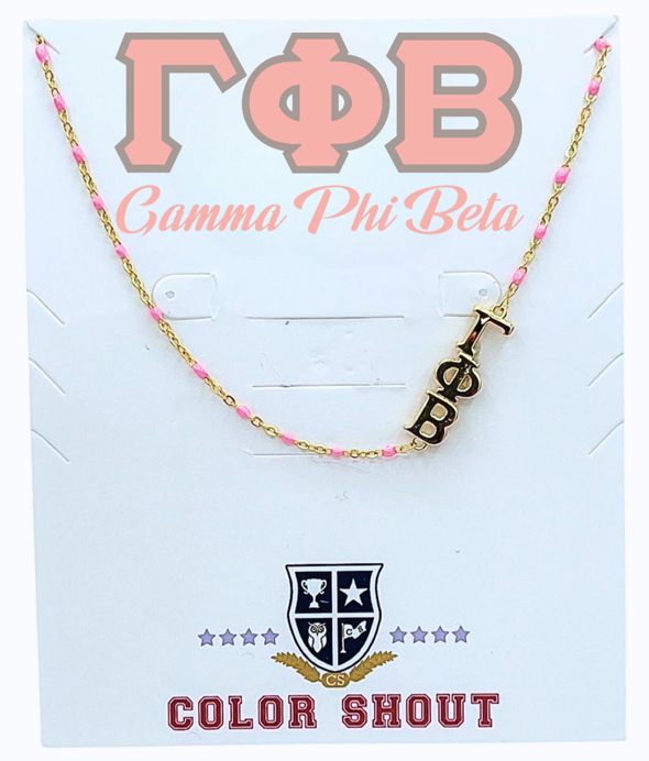 The Sorority Necklace: Side Set Greek letters on Enamel Bead Necklace