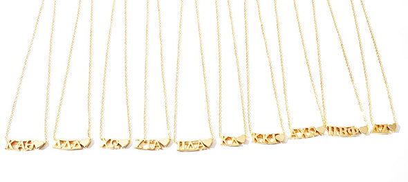 N202-I Love My Sorority: Greek Letters Heart Necklace