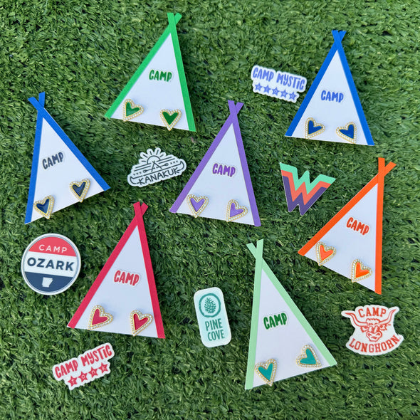 I Love my CAMP: Bright Color Heart Studs on Camp Tent