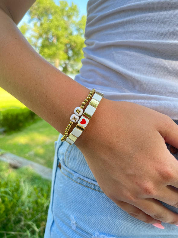 B202 XO-'I Love' Chi Omega Bracelet Stack