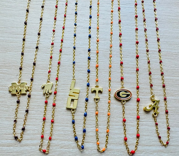 N201 GA-The Georgia Necklace: Side Set G Logo Enamel Bead Necklace