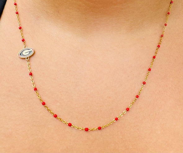 N201 GA-The Georgia Necklace: Side Set G Logo Enamel Bead Necklace