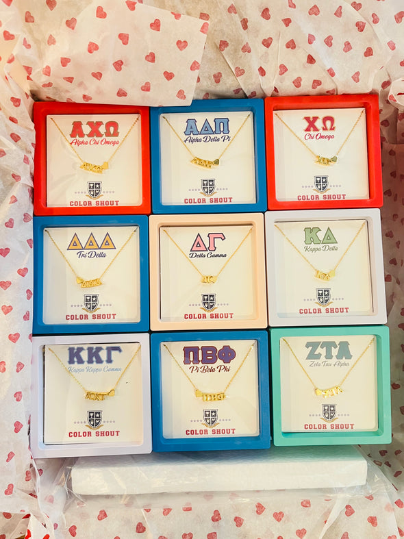 N202-I Love My Sorority: Greek Letters Heart Necklace