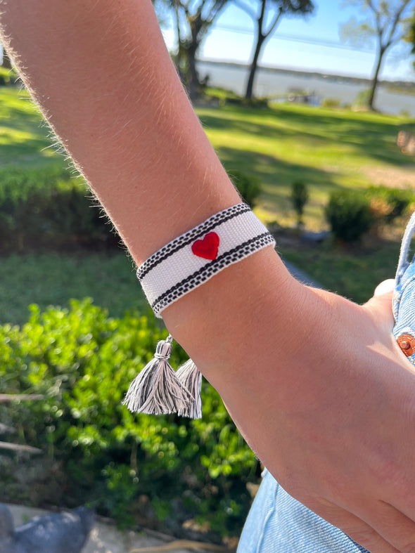 I love Texas Tech: Heart Spirit Band Tassel Bracelet