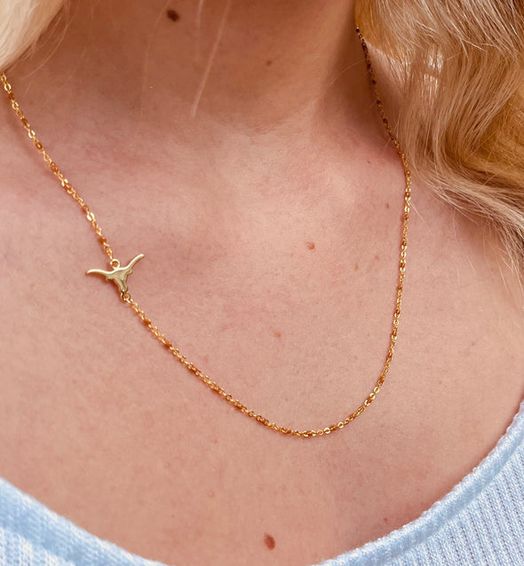 N201 TX-The University of Texas Logo Necklace: Side Set Texas Longhorns Logo on Enamel Bead Necklace