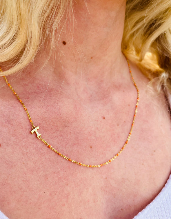 The University of Tennessee Logo Necklace: Side Set Tennessee Vols Logo on Enamel Bead Necklace