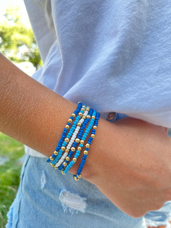 B201 - KKG-Kappa Kappa Gamma Colors Stack: Set of 6 Beaded Stretch Bracelets