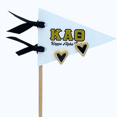 E205-I Love my Sorority: Kappa Alpha Theta Bright Color Heart Studs on Greek Letter Pennant Flag