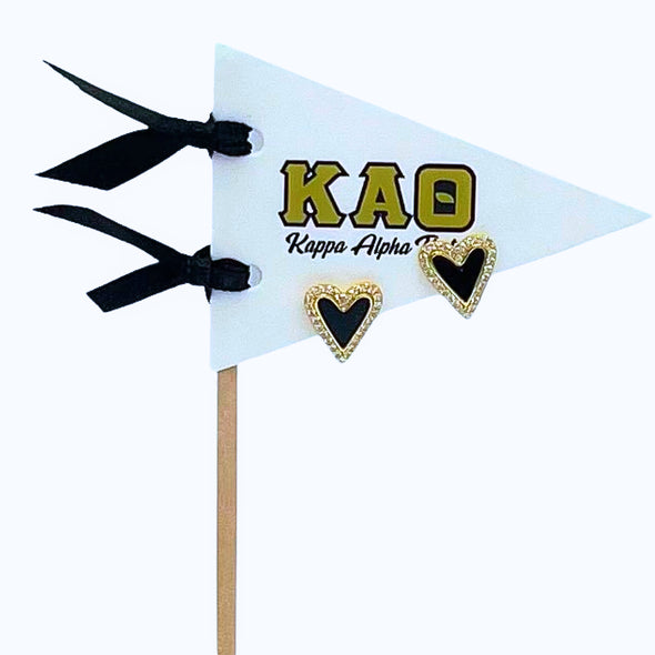 E205-I Love my Sorority: Kappa Alpha Theta Bright Color Heart Studs on Greek Letter Pennant Flag