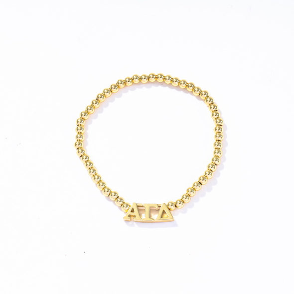 B211 - Sorority: Gold Beaded Bracelet with Greek Letters on Stretch Cord