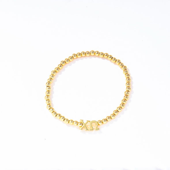 B211 - Sorority: Gold Beaded Bracelet with Greek Letters on Stretch Cord