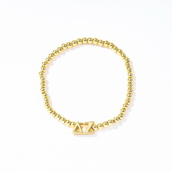 B211 - Sorority: Gold Beaded Bracelet with Greek Letters on Stretch Cord