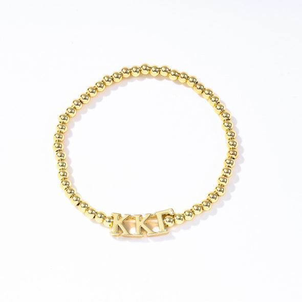 B211 - Sorority: Gold Beaded Bracelet with Greek Letters on Stretch Cord