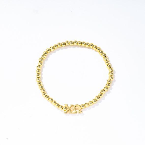 B211 - Sorority: Gold Beaded Bracelet with Greek Letters on Stretch Cord