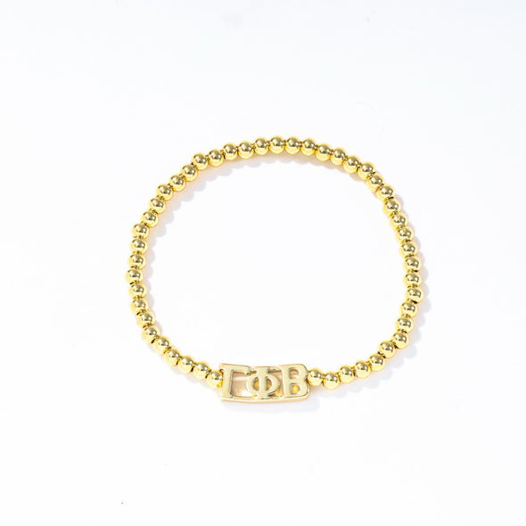 B211 - Sorority: Gold Beaded Bracelet with Greek Letters on Stretch Cord